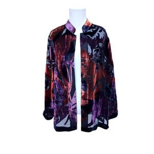 Chico's Sz 2 Black Purple Red Burnout Open Front Jacket Whimsigoth Chicos Lg 12